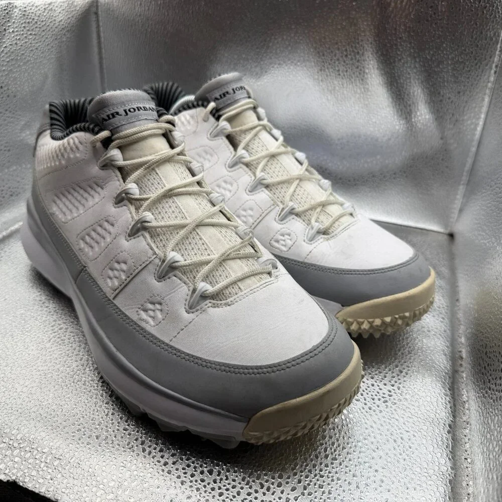 Size 11 Nike Air Jordan Retro 9 White‎ Wolf Gray Mens Golf Sneakers 833798-103